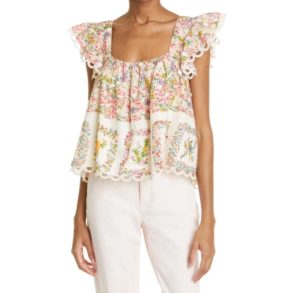 Farm Rio Delicate Forest Scarves Blouse NWT XS